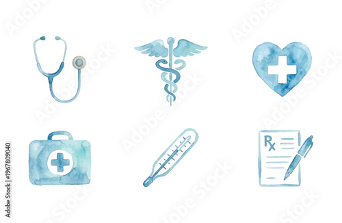 doctor icon watercolor set vector