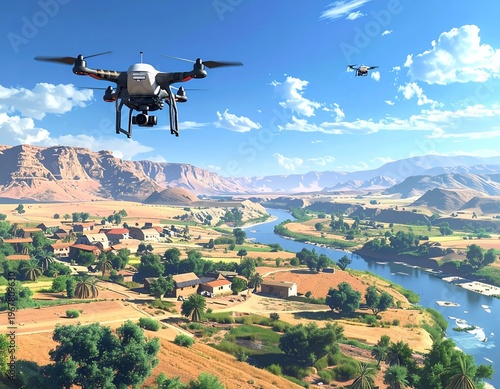 Drone Captures Breathtaking Aerial View of River Valley Landscape.