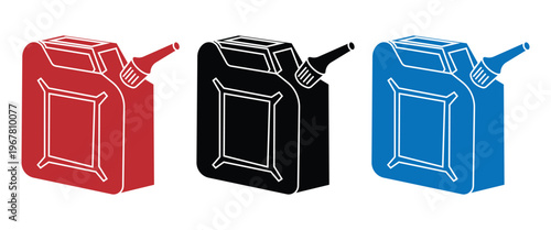 Jerry Can Icon Set – Black Fuel, Oil and Chemical Container Vector Icons Isolated on White Background