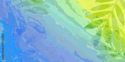 Abstract watercolor background with blended blues greens and yellow hues