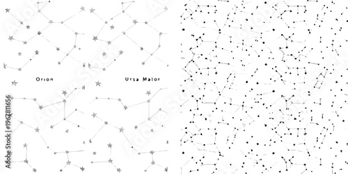 Constellation maps depicting orion ursa major and numerous stars
