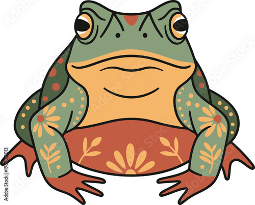 Colorful Cartoon Frog Sitting Down.