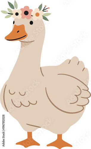 cute white goose with flower crown.