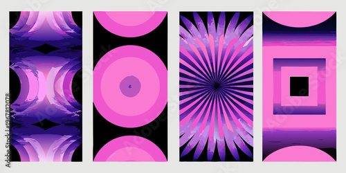 Abstract geometric patterns in vibrant pink and deep purple hues