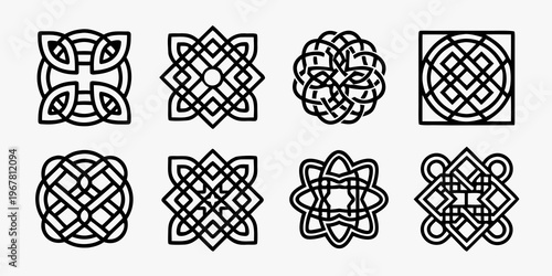 Collection of intricate celtic knotwork designs in black and white