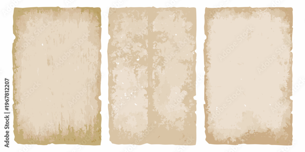 Fototapeta premium Three rectangular aged parchment papers with textured uneven edges