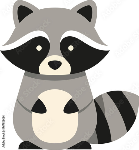 Cute Cartoon Raccoon Face Closeup.