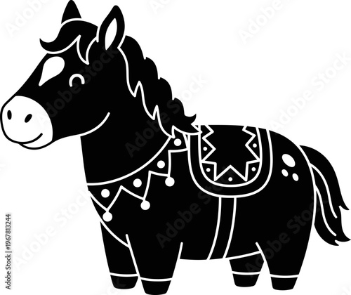Black and white horse illustration.