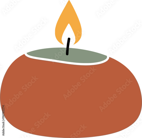 Burning Diwali Clay Earthen Lamp Closeup.