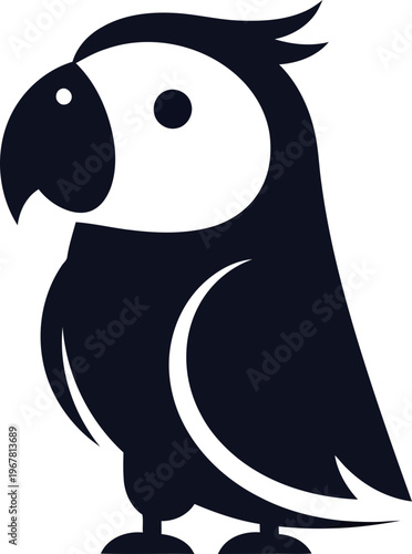 Black Silhouette Parrot Bird Profile View.