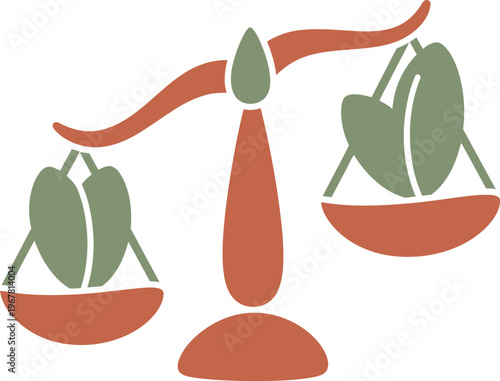 Scales with balanced green leaves.