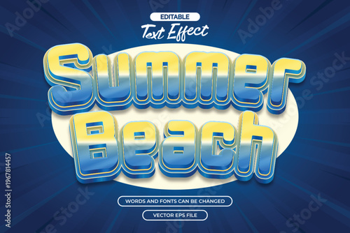 Summer beach editable text effect with blue comic background