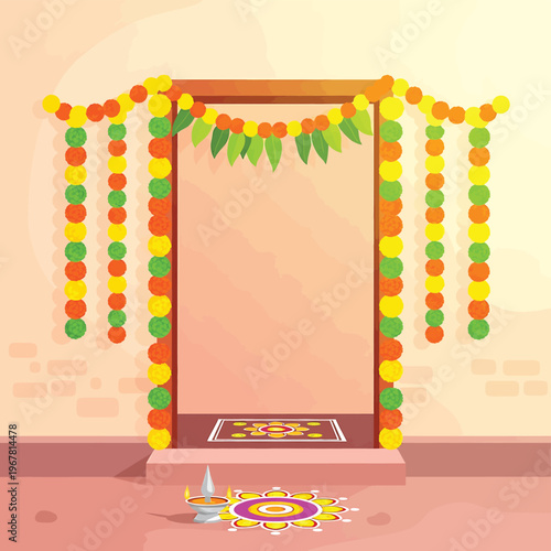 Colorful Indian Festival Entrance Decoration.