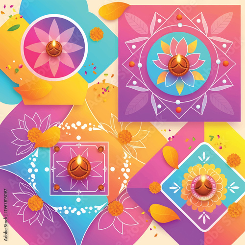 Colorful Rangoli Designs With Candles.