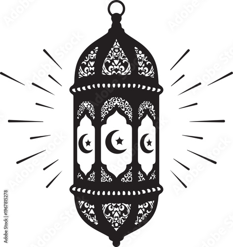 Black lantern with crescent moon and star white