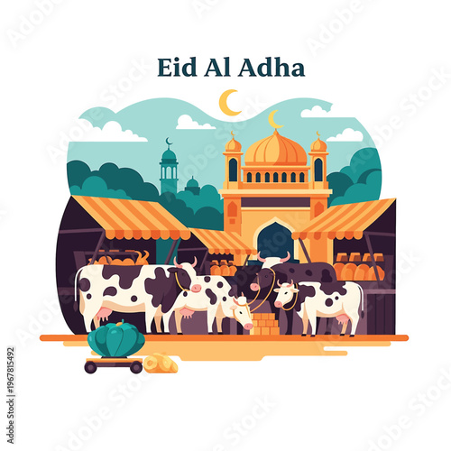 Cows standing in front of building.