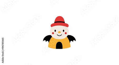 Smiling Cartoon Snowman in Red Hat.