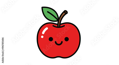 Smiling Red Apple Cartoon Character Face.