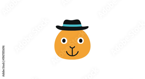 Smiling orange cartoon face with hat.