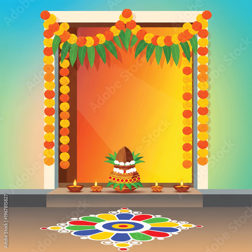 Decorative Indian Doorway Entrance Puja.