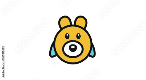 Yellow Cartoon Bear Face Closeup.