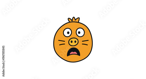 Surprised orange cartoon pig face emoticon.