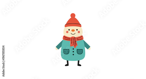 Snowman Wearing Red Scarf Hat.