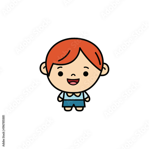Smiling red haired cartoon little boy.