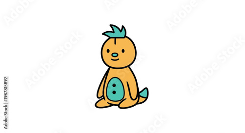 Smiling orange cartoon dinosaur creature.