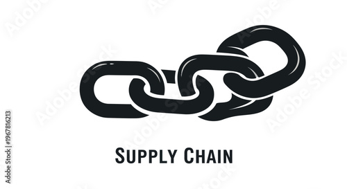 Black Supply Chain Link Icon on White Background