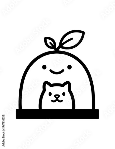 Smiling Cat Under A Greenhouse Dome.