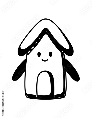 Smiling Cartoon House with Wings Attached.