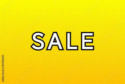 黄色のアメコミ風の背景にSALEの文字