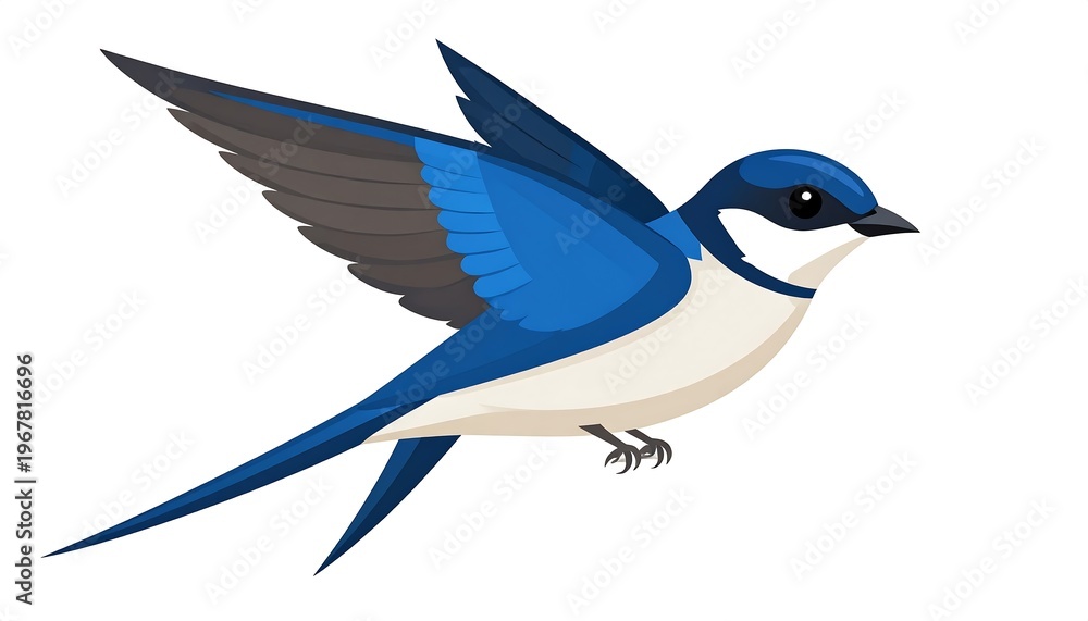 Obraz premium Delightful blue swallow gracefully soars against a clean white background