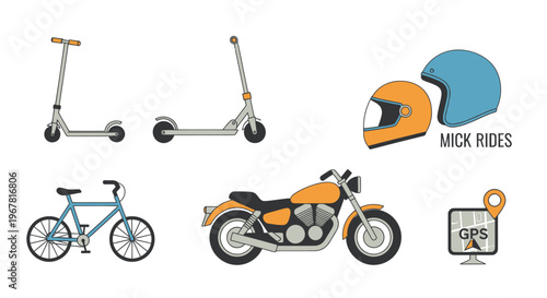 Electric Scooters, Motorcycle, Bicycle, Helmets, GPS Navigation Icons