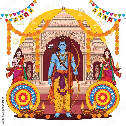 Hindu god Rama with bow and arrow.