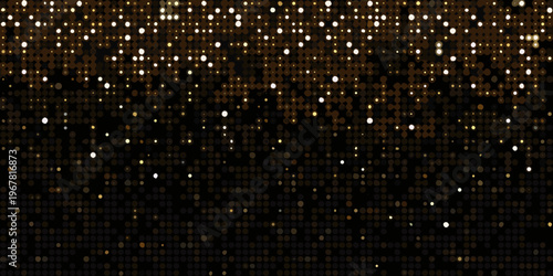 Abstract background of shimmering gold and white dots on black