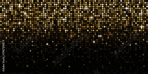 Abstract background of glittering gold lights against a dark void