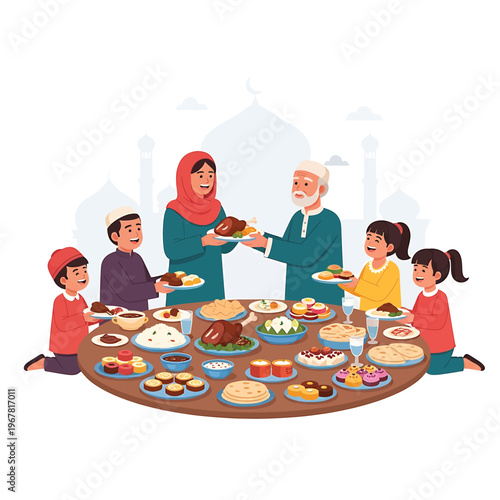 Family Sharing Food at Dinner Table.