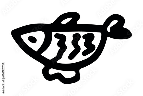 Hand drawn happy funny cute fish Adorable friendly kawaii tropical fish Underwater world sea life ocean Fishing seafood For design, kids print, kids books, nursery decor, coloring pages, logo