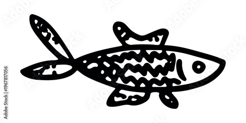 Hand drawn happy funny cute fish Adorable friendly kawaii tropical fish Underwater world sea life ocean Fishing seafood For design, kids print, kids books, nursery decor, coloring pages, logo