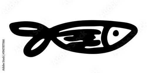 Hand drawn happy funny cute fish Adorable friendly kawaii tropical fish Underwater world sea life ocean Fishing seafood For design, kids print, kids books, nursery decor, coloring pages, logo