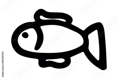 Hand drawn happy funny cute fish Adorable friendly kawaii tropical fish Underwater world sea life ocean Fishing seafood For design, kids print, kids books, nursery decor, coloring pages, logo