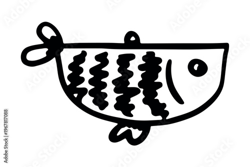 Hand drawn happy funny cute fish Adorable friendly kawaii tropical fish Underwater world sea life ocean Fishing seafood For design, kids print, kids books, nursery decor, coloring pages, logo