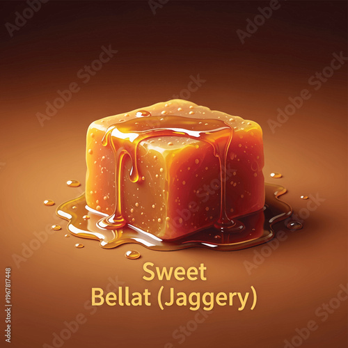 Sweet Jaggery Dessert Cube Closeup.