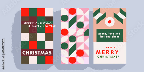 Three festive rectangular bookmarks with christmas and holiday themed patterns