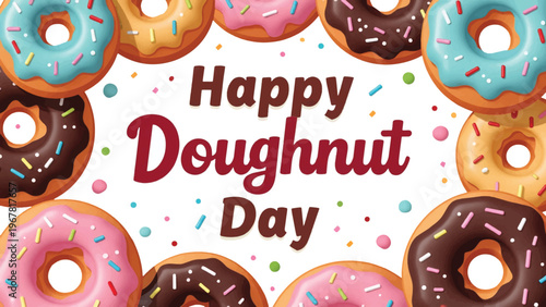 Donuts, colorful sprinkles, Happy Doughnut Day, sweet treats, dessert icons