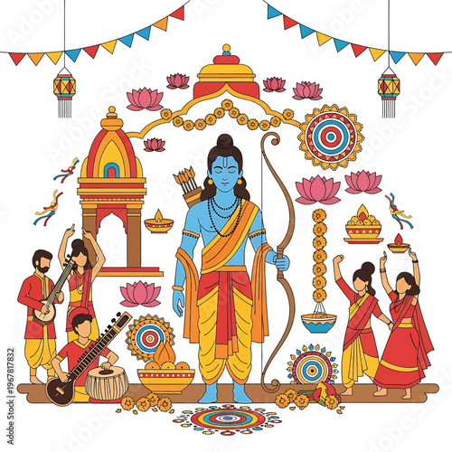 Hindu God Blue Skin Standing Hero 1.