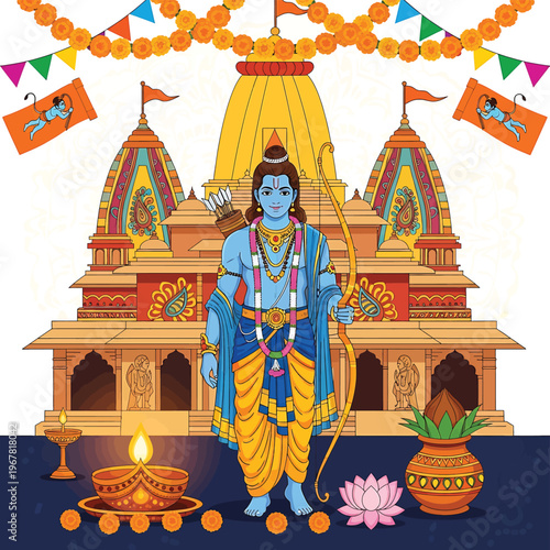 Hindu God Blue Skin Standing Temple.