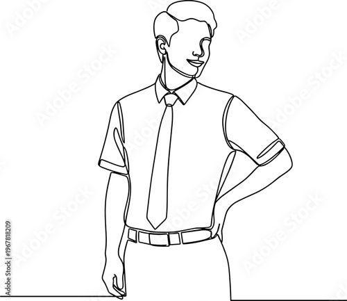 Man in shirt and tie standing.